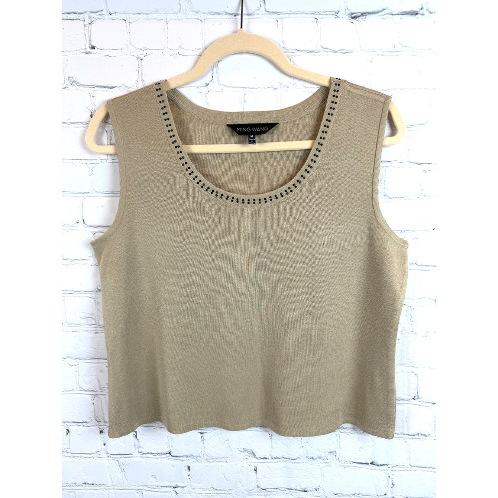MING WANG gray taupe sleeveless knit tank top pullover M